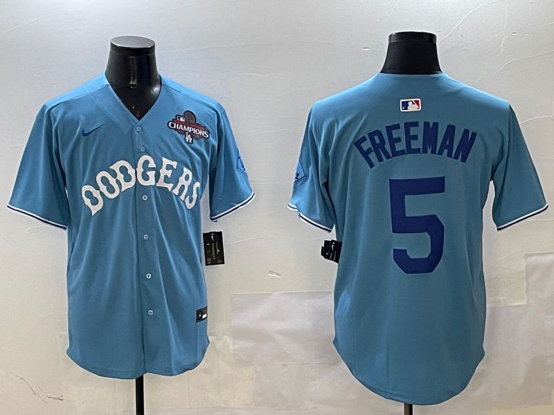 Men Los Angeles Dodgers 5 Freeman Light Blue Throwback Game 2025 Nike MLB Jersey style 4